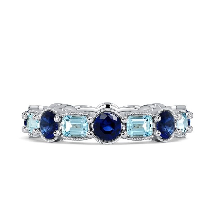 Italo Bezel Emerald Cut Blue Sapphire Aquamarine Eternity Band For Women