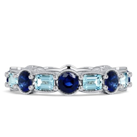 Italo Bezel Emerald Cut Blue Sapphire Aquamarine Eternity Band For Women