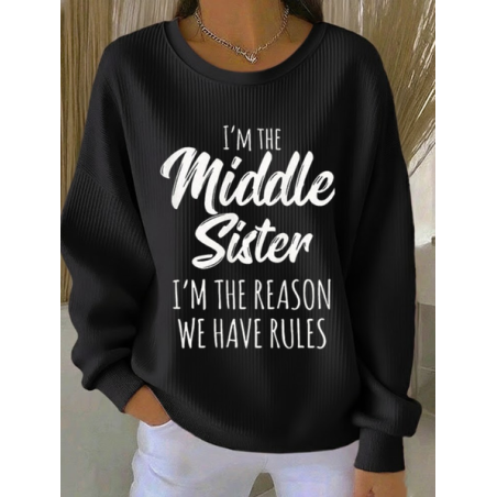 Women Text Letters Crew Neck Printing Casual Spring/Fall Long Sleeve Sweatshirt