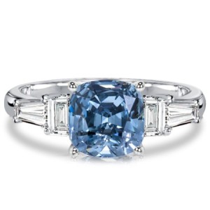Italo 3 Carat Cushion Cut Blue Topaz Three Stone Engagement Ring For Women