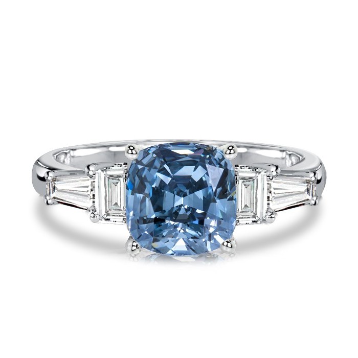 Italo 3 Carat Cushion Cut Blue Topaz Three Stone Engagement Ring For Women