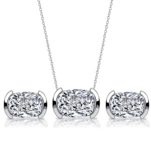 Italo Half Bezel White Sapphire Necklace & Earrings Jewelry Set