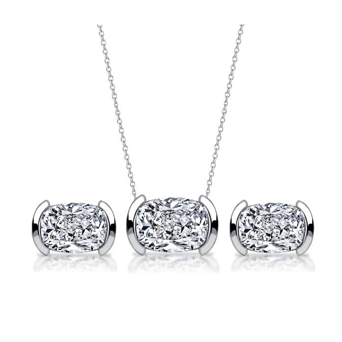 Italo Half Bezel White Sapphire Necklace & Earrings Jewelry Set