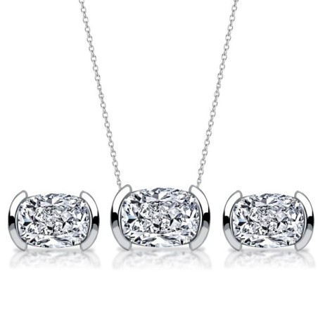 Italo Half Bezel White Sapphire Necklace & Earrings Jewelry Set