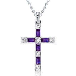 Italo Baguette Cut Amethyst Silver Cross Necklace For Women