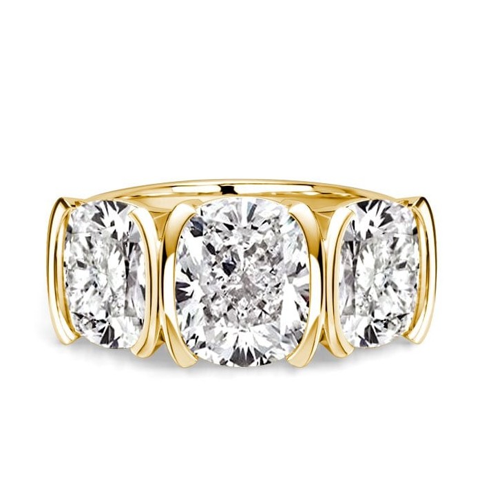 Italo Golden Half-bezel 3 Carat Cushion Cut Three Stone Engagement Ring For Women