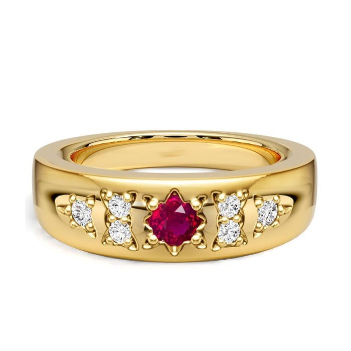 Italo Golden Gypsy Setting Round Cut Ruby Rings For Women