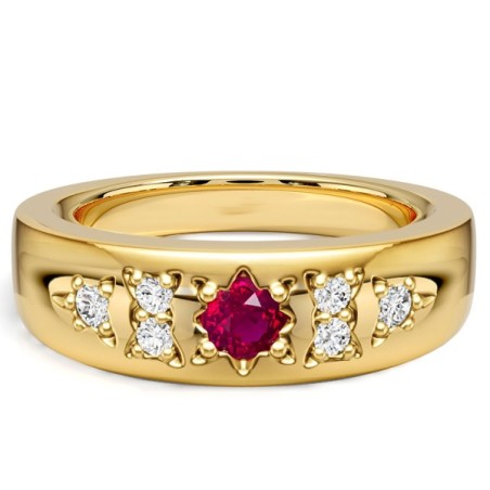 Italo Golden Gypsy Setting Round Cut Ruby Rings For Women