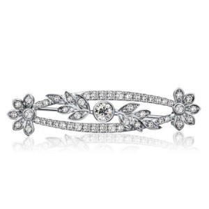 Italo Floral Round Cut White Sapphire Vintage Brooch For Women