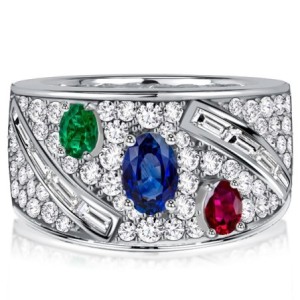 Italo Micro Pave Oval Cut Emerald & Blue Sapphire Ruby Band For Women