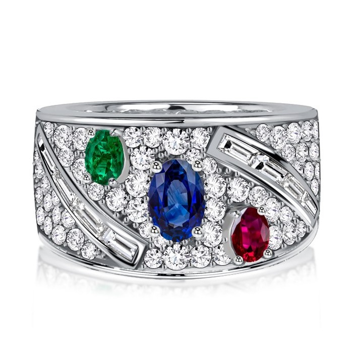 Italo Micro Pave Oval Cut Emerald & Blue Sapphire Ruby Band For Women