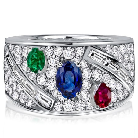 Italo Micro Pave Oval Cut Emerald & Blue Sapphire Ruby Band For Women