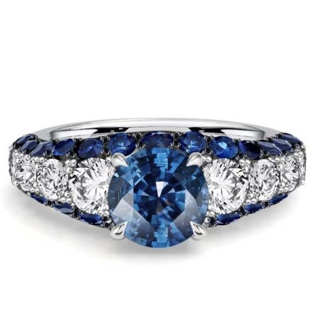 Italo Micro Pave Triple Row Side Stone Blue Topaz Unique Engagement Rings