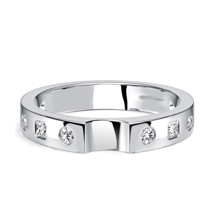 Italo Princess & Round Cut Half Eternity Band For Women Matching Wedding Bands