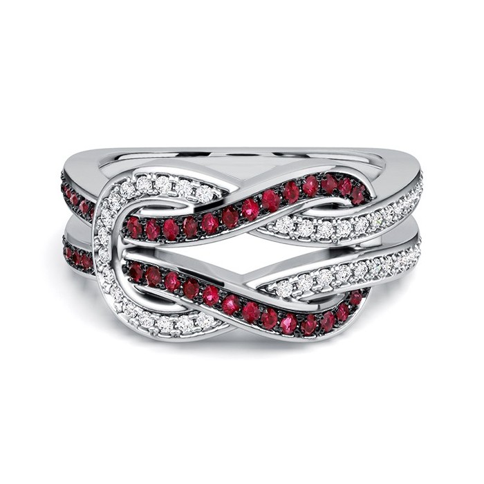 Italo Infinity Ring Two Tone White & Ruby Wedding Band For Women