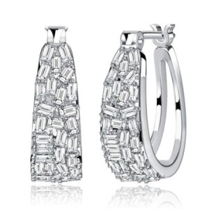 Italo Micro Pave Baguette Cut Hoop Earrings For Women