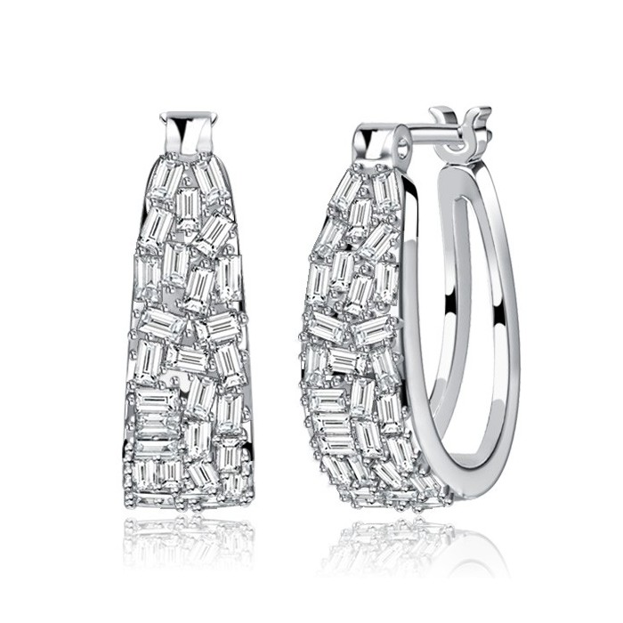 Italo Micro Pave Baguette Cut Hoop Earrings For Women