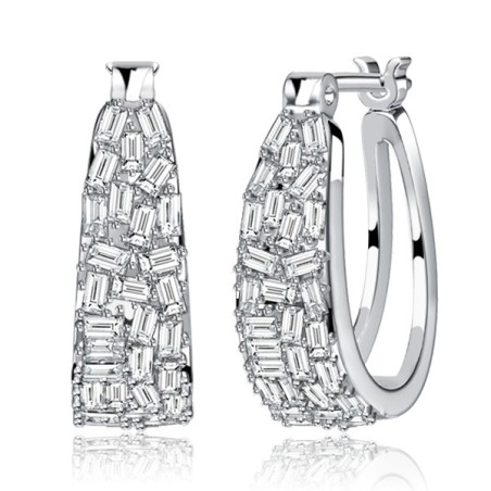 Italo Micro Pave Baguette Cut Hoop Earrings For Women