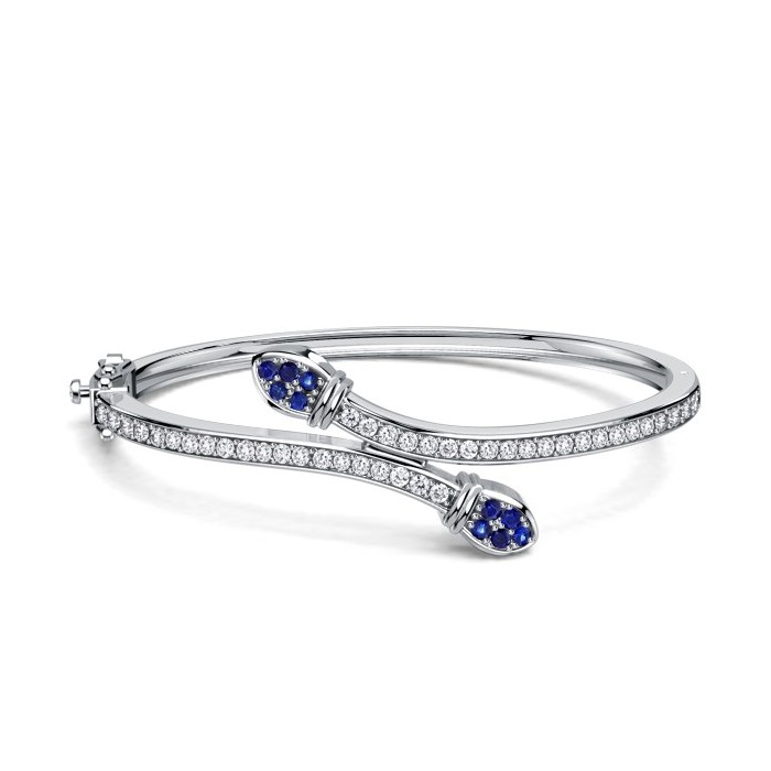 Italo Bypass Snake Design White & Blue Sapphire Bangle Bracelet For Women