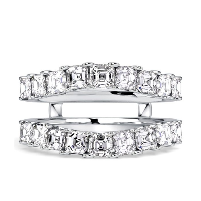 Italo Crown Asscher Cut Ring Guard Enhancer Wedding Band For Women