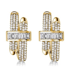 Italo Golden Micro Pave Round & Baguette Cut Unique Hoop Earrings For Women