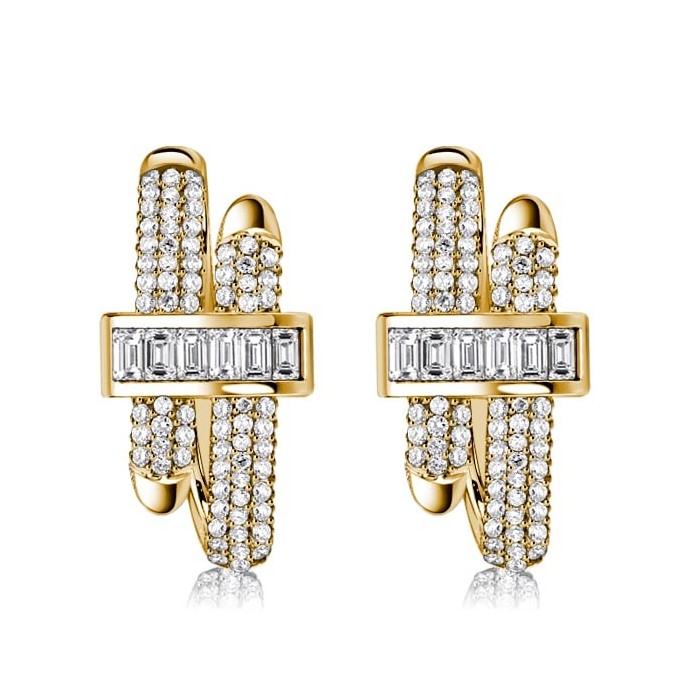 Italo Golden Micro Pave Round & Baguette Cut Unique Hoop Earrings For Women
