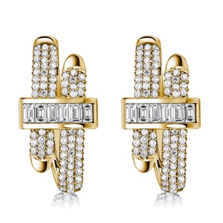 Italo Golden Micro Pave Round & Baguette Cut Unique Hoop Earrings For Women