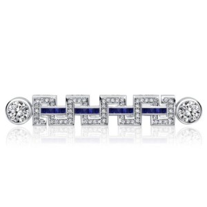 Italo Art Deco White & Blue Sapphire Pin Vintage Brooch For Women