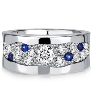 Italo Waterfall White & Blue Sapphire Wedding Band For Women Waterfall Ring