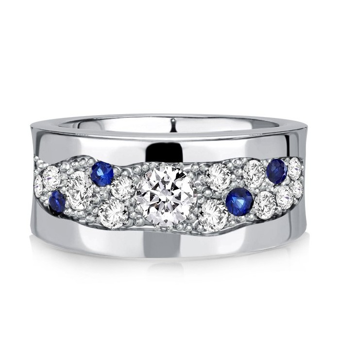 Italo Waterfall White & Blue Sapphire Wedding Band For Women Waterfall Ring