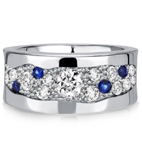 Italo Waterfall White & Blue Sapphire Wedding Band For Women Waterfall Ring