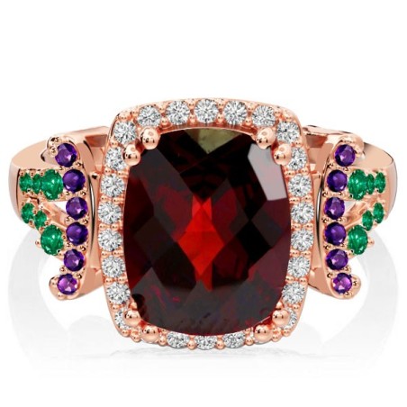 Italo Split Shank Halo 3.5 CT. Cushion Cut Garnet Unique Engagement Rings