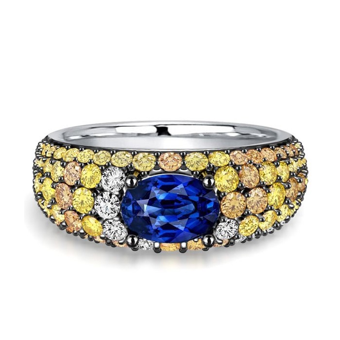 Italo Micro Pave Oval Cut Blue Sapphire Unique Engagement Ring