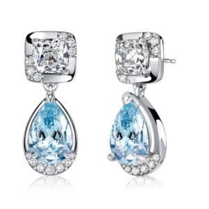 Italo Waterfall Cushion & Pear Cut Aquamarine Drop Earrings For Women