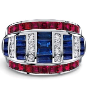 Italo Channel Set Ruby Ring Blue Sapphire Wedding Band For Women Cigar Band