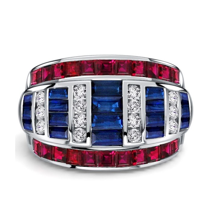 Italo Channel Set Ruby Ring Blue Sapphire Wedding Band For Women Cigar Band