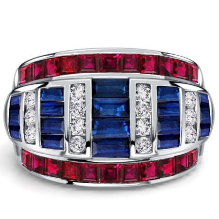 Italo Channel Set Ruby Ring Blue Sapphire Wedding Band For Women Cigar Band