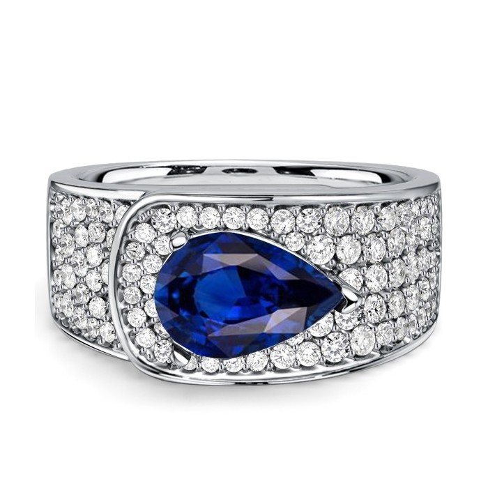 Italo Micro Pave East-west Pear Cut Blue Sapphire Engagement Ring For Women