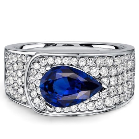 Italo Micro Pave East-west Pear Cut Blue Sapphire Engagement Ring For Women