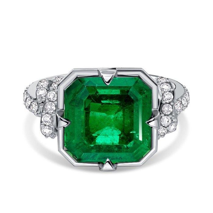 Italo Knot Deisgn Asscher Cut Emerald Sapphire Unique Engagement Rings