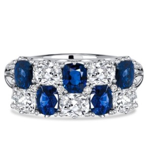 Italo Filigree Cushion White & Blue Sapphire Half Eternity Wedding Band For Women