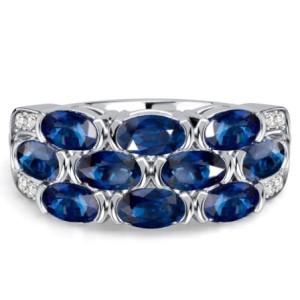 Italo Half Bezel Oval Cut Blue Sapphire Multi Row Wedding Band For Women