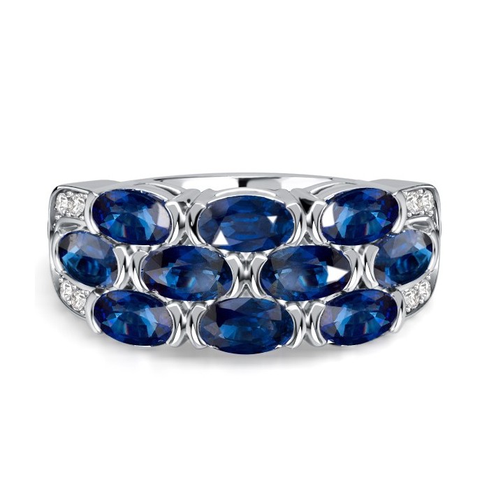 Italo Half Bezel Oval Cut Blue Sapphire Multi Row Wedding Band For Women