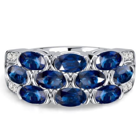 Italo Half Bezel Oval Cut Blue Sapphire Multi Row Wedding Band For Women