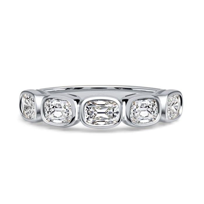 Italo Bezel Set Five Stone Cushion Cut Half Eternity Wedding Band For Women