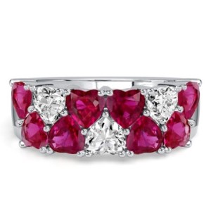 Italo Heart Cut White & Ruby Half Eternity Wedding Band For Women