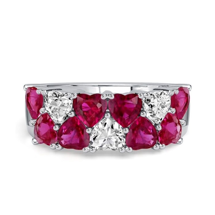 Italo Heart Cut White & Ruby Half Eternity Wedding Band For Women
