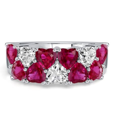 Italo Heart Cut White & Ruby Half Eternity Wedding Band For Women