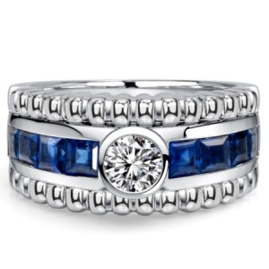 Italo Bezel Round Cut Blue Sapphire Vintage Engagement Ring For Women