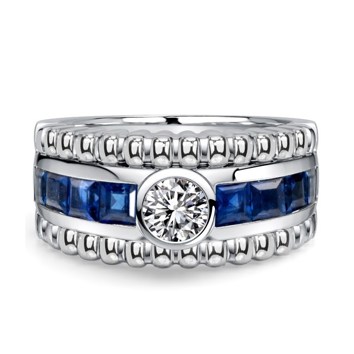 Italo Bezel Round Cut Blue Sapphire Vintage Engagement Ring For Women